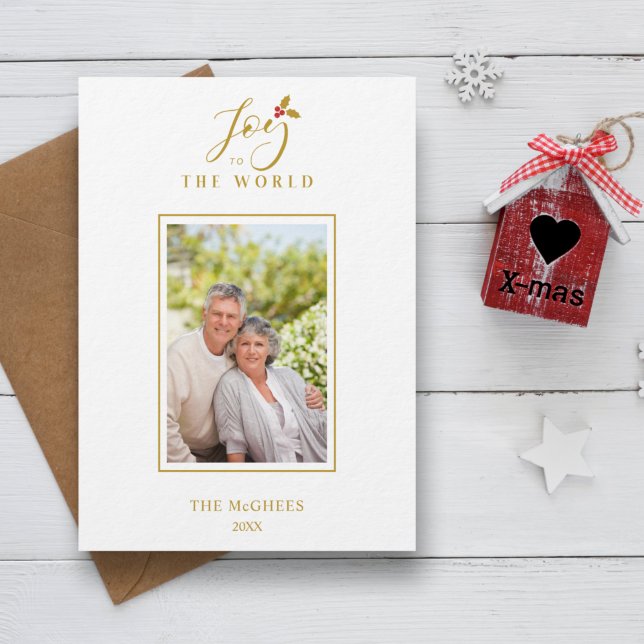 Gold Holly Minimalist Chic Christmas Photo Family (Créateur téléchargé)