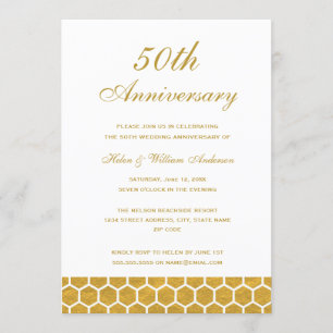 Gold Honeycomb 50e anniversaire Mariage Invitation