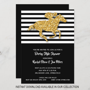 Gold Horse Stripes Derby Invitations de douche nup