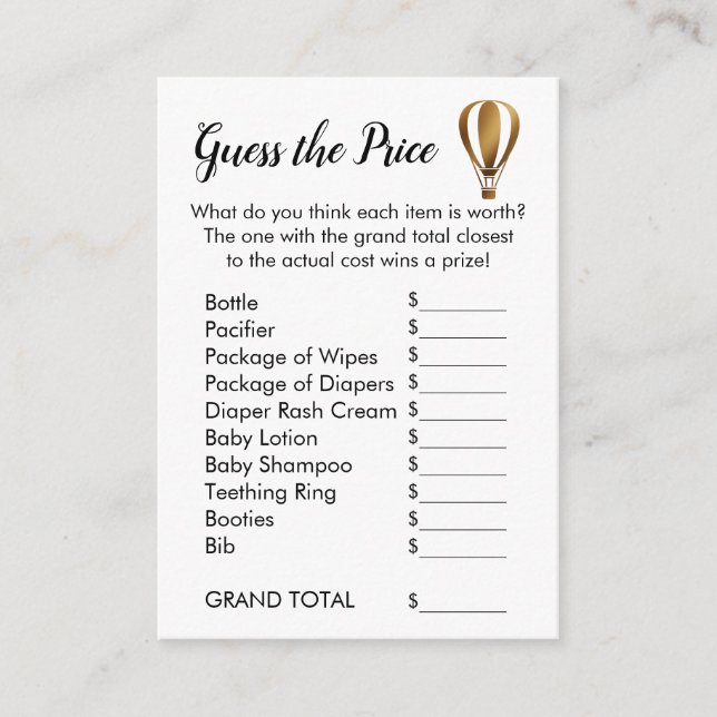 Gold Hot Air Balloon Guestez les cartes de jeu de  (Devant)