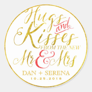 Gold Hugs Kisses du nouveau M. Mme Sticker Mariage