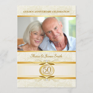 Gold & Ivory Damask 50e anniversaire Invitations