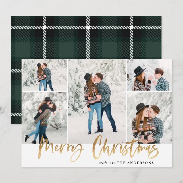 Gold Joyeux Carte photo de Noël Cinq photos (Devant / Derrière)