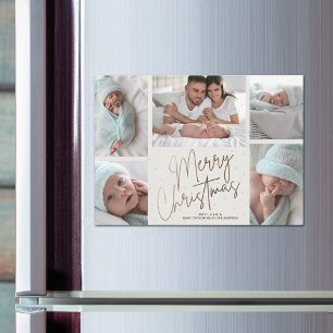 Gold Joyeux Noël Cinq photos Carte magnétique