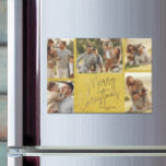 Gold Joyeux Noël Photos Carte magnétique jaune<br><div class="desc">Fêtes de Noël multiphoto Les cartes MAGNETIC portent votre nom de famille et les mots Joyeux Noël en lettres d'or chic sur un arrière - plan jaune. PLUS DE DESIGNS et de couleurs dans notre magasin.</div>