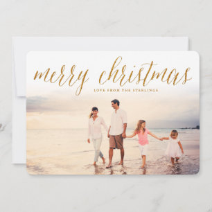 Gold Joyeux Noël Script Carte photo de vacances