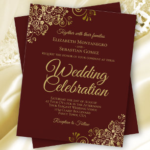 Gold Lace Auburn Brown BUDGET Mariage Invitation