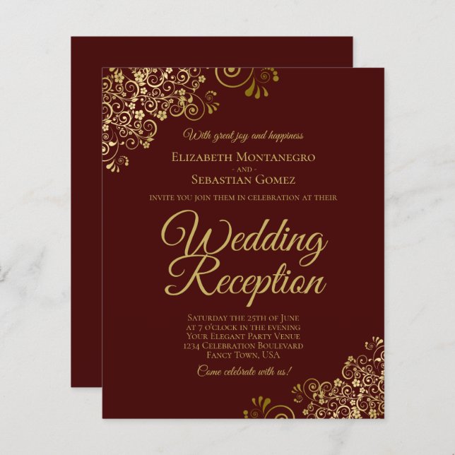 Gold Lace Auburn Réception de mariage Invitation B (Devant / Derrière)