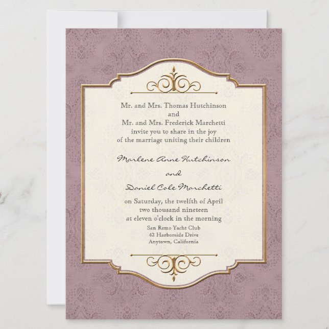Gold & Lace Classic Formal Élégant Invitation de m (Devant)