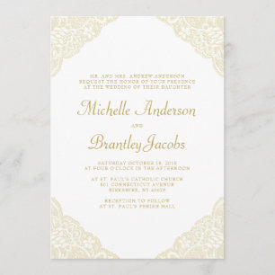 Gold Lace Corners Elégant Mariage Invitation