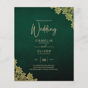 Gold Lace Emerald Green All-in-1 Wedding Invitatio