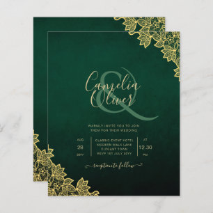 Gold Lace Emerald Green All-in-1 Wedding Invitatio