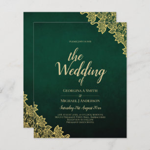Gold Lace Emerald Green All-in-1 Wedding Invitatio