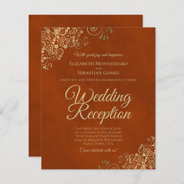 Gold Lace Orange Mariage Réception BUDGET Invitati (Devant / Derrière)