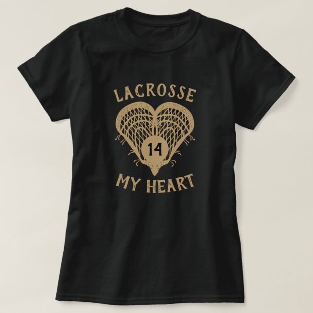 Gold Lacrosse My Heart T-Shirt (Design devant)