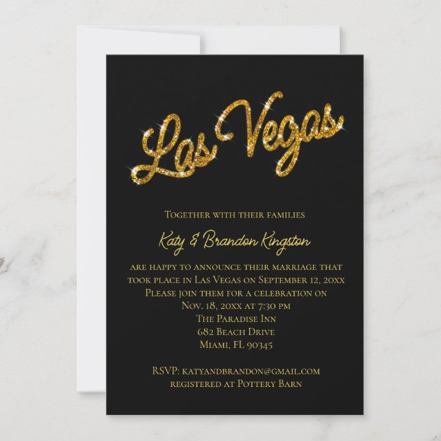 Gold Las Vegas Sparkles Post Faire-part de mariage (Devant)