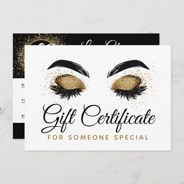 Gold Lash Brow Bar Beauté Carte de certificat cade (Devant / Derrière)
