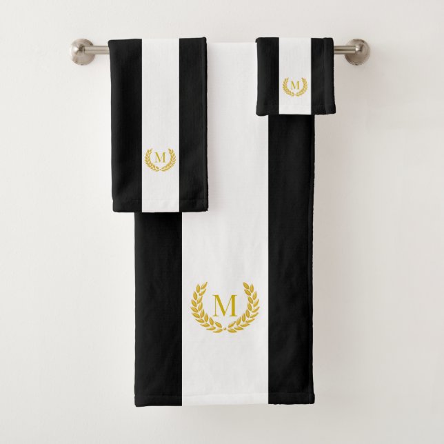Gold Laurel & Monogram sur Black & White Stried (En situation)