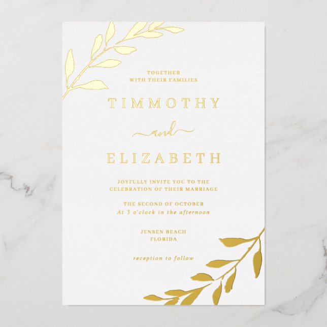 Gold Leaf Elegant Mariage Foil Invitation (Recto)