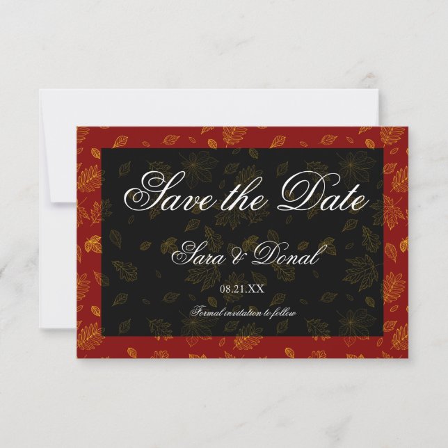 Gold Leaf Red et Black Enregistrer la carte Date (Devant)