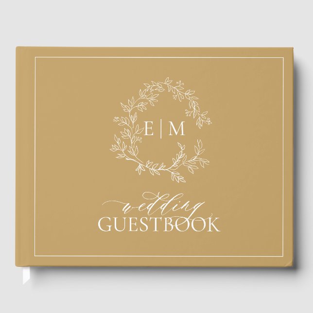 Gold Leafy Crest Monogram Mariage livre d'or (Recto)