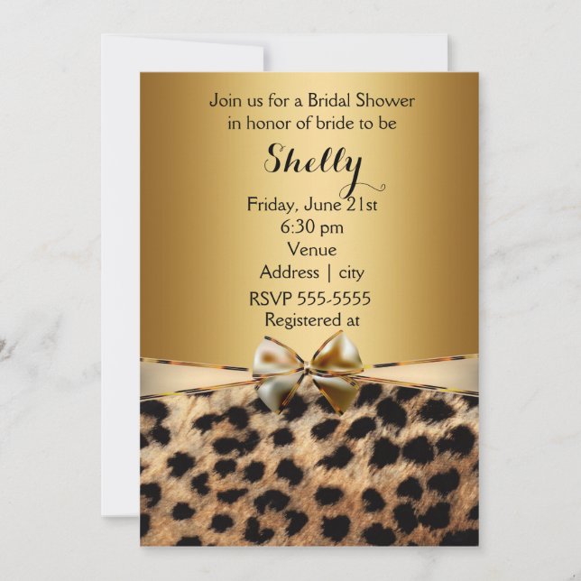 Gold Leopard Cheetah Print Bow Party Invitation (Devant)