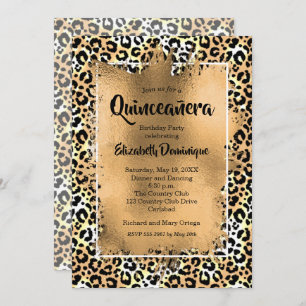 Gold Leopard Quinceañera Invitation de fête d'anni