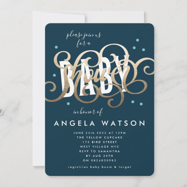 Gold Letting Marine Boy Baby shower Invitation (Devant)