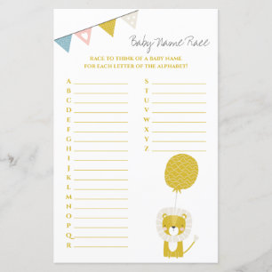 Gold Lion Baby Name Race Baby shower Jeu