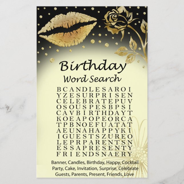 Gold Lips jeu de recherche de mots d'anniversaire (Devant)