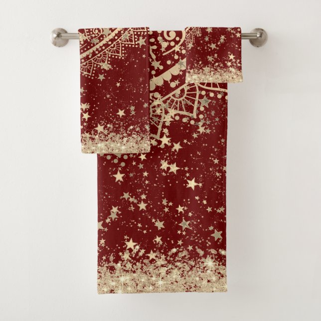 Gold Lotus Mandala avec Gold Stars sur Red (En situation)