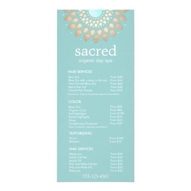Gold Lotus Mandala  Spa Salon Price List Menu (Devant)