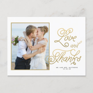 Gold Love | Carte postale mariage Photo Merci