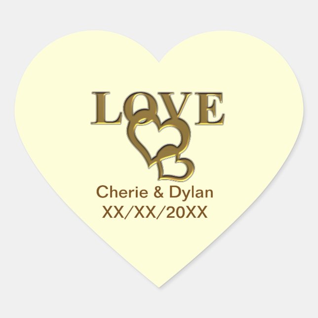 Gold Love Hearts Mariage Couple Heart Stickers (Devant)