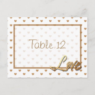 Gold Love Hearts Mariage Numéro de table Carte