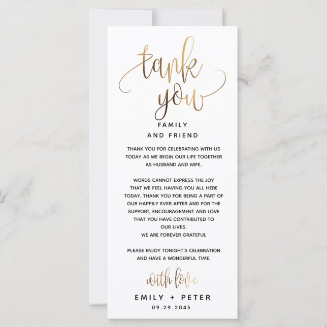 Gold Lovely Script Typographie Mariage Merci (Devant)