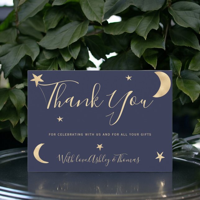 Gold lune étoiles marine bleu merci baby shower (Gold moon stars navy blue thank you baby shower)