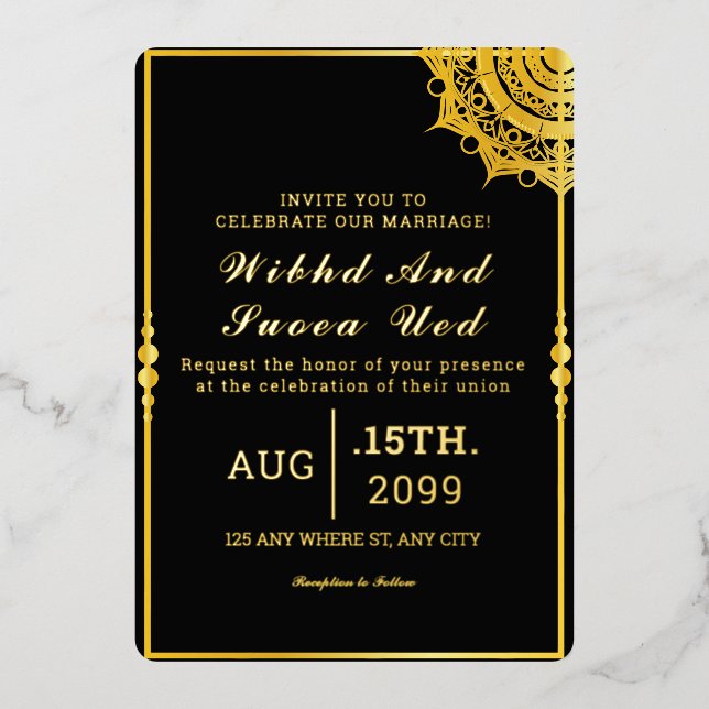 Gold Luxury Invitation Card Gold Foil Vector (Recto)