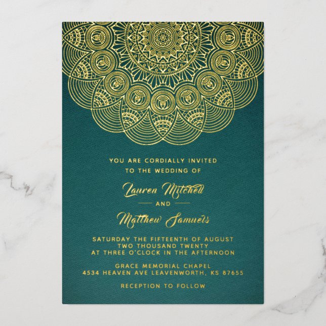 Gold Mandala Mariage Foil Invitation (Recto)
