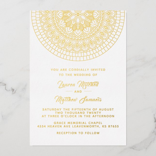 Gold Mandala Mariage Foil Invitation (Recto)