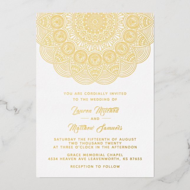 Gold Mandala Mariage Foil Invitation (Recto)
