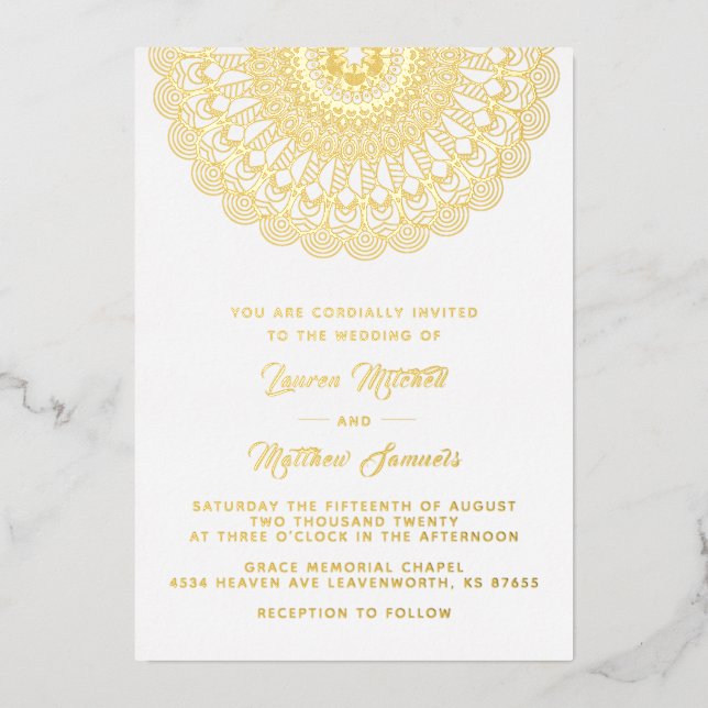 Gold Mandala Mariage Foil Invitation (Recto)