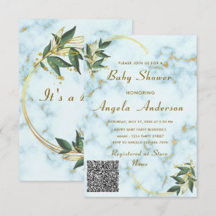Gold Marble QR Code Baby shower Invitation Exemple