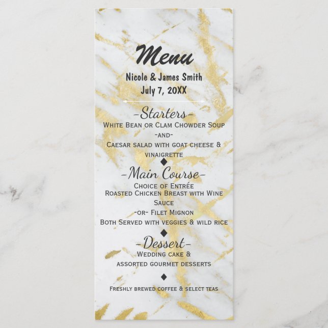 Gold & Marbre blanc Glam Elegant Designer Menu (Devant)