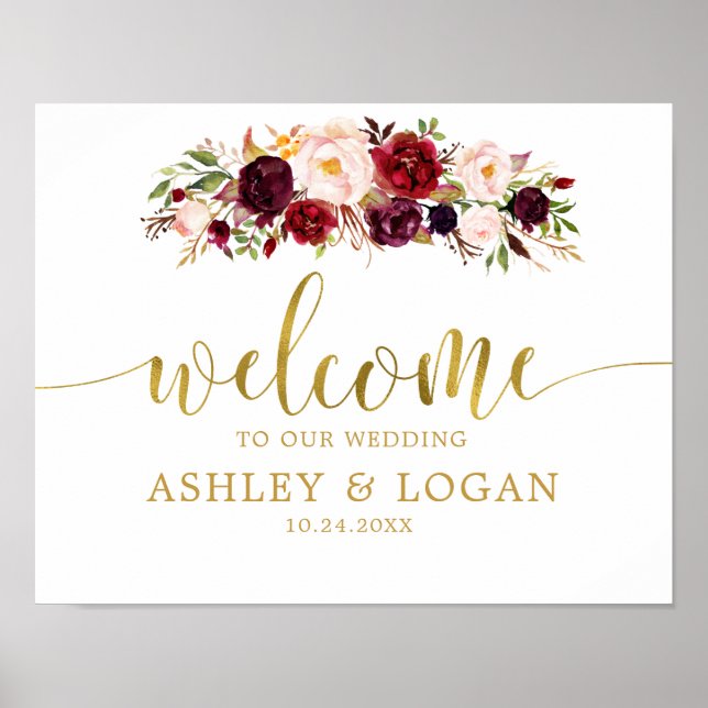 Gold Marsala Boho Autumn Wedding Welcome Poster (Devant)