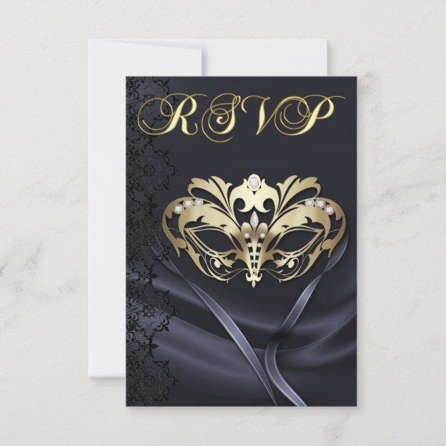 Gold Masquerade Black Jewel Invitation RSVP (Devant)