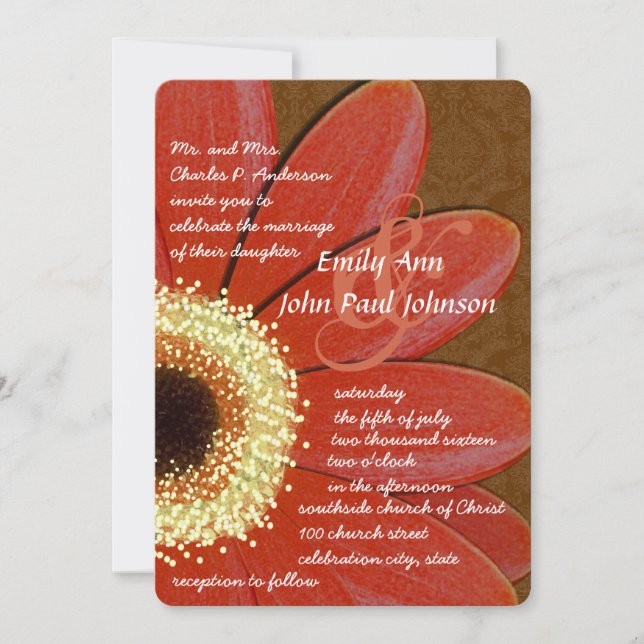 Gold Metallic Gerber Daisy Faire-part de mariage (Devant)