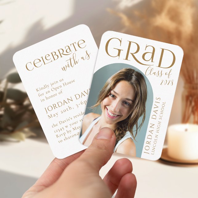 Gold Modern Arch Faire-part de graduation photo (Gold Modern Arch Photo Graduation Announcement)