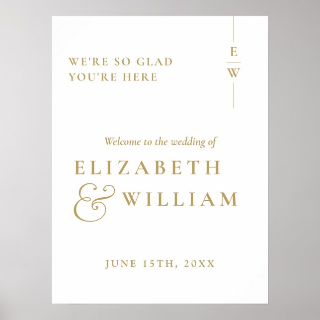 Gold Modern Elegant Monogram Mariage Affiche de bi (Devant)