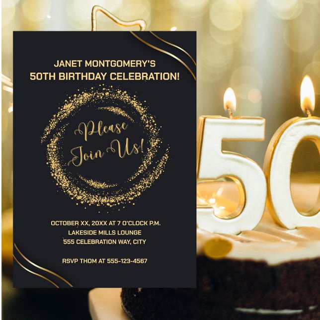 Gold moderne 50e anniversaire Invitation de célébr (Modern Gold 50th Birthday Celebration Invitation)